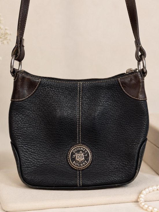 Dooney & Bourke Handbags - Dooney & Bourke Black Pebbled Leather Crossbody Bag Brown Trim | Good Condition